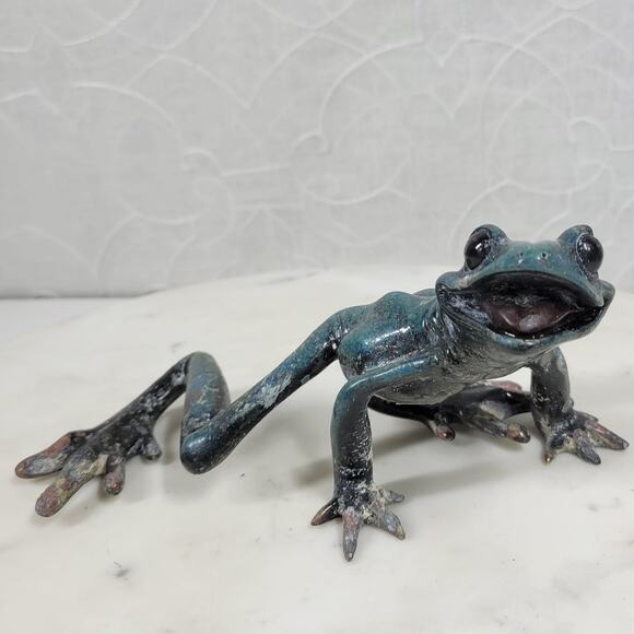 VTG  Kittys Critters Frog Sculpture Green Blue Enameled Metal Cantrell USA - Picture 1 of 16